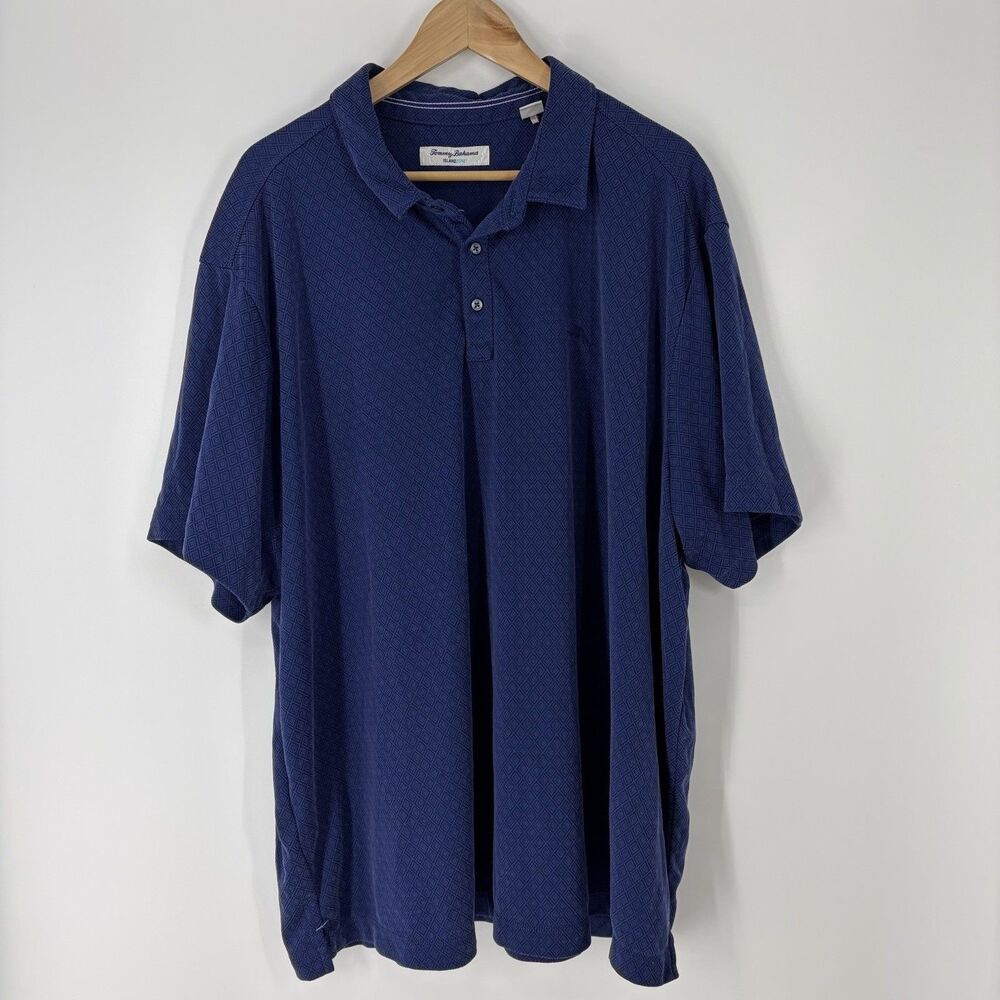 Tommy Bahama Island Zone Polo Shirt 2XLB Mens Blue Diamond Print Short Sleeve
